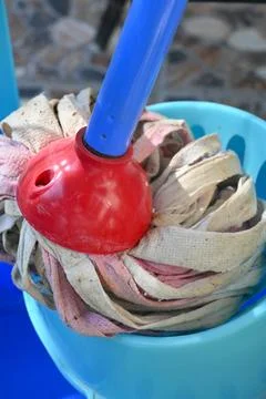 Close-up of a mop in a bucket 스톡 사진