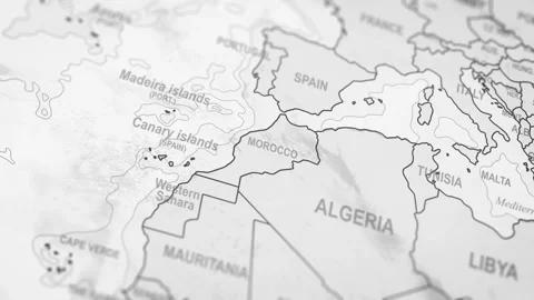 Close Up Of Morocco Borders. World Map Animation. Видео 331810915