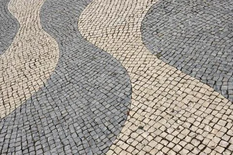 Close-up of the mosaic pavement patterns in front of Monument to the Discoveries 스톡 사진