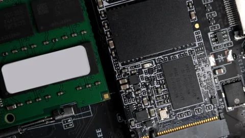 Close Up of a Motherboard and Its Components Stock Footage 272967524