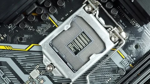 Close-up Of Motherboard And Processor During Rotation Top View. Stock-Footage 247894280