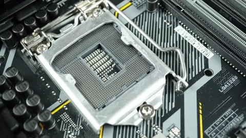 Close-up Of Motherboard And Processor During Rotation. Stock-Footage 247894415