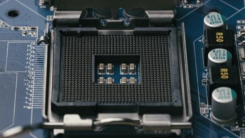 Close up Motherboard Socket of CPU Computer processor electronic Stock Footage 170458696