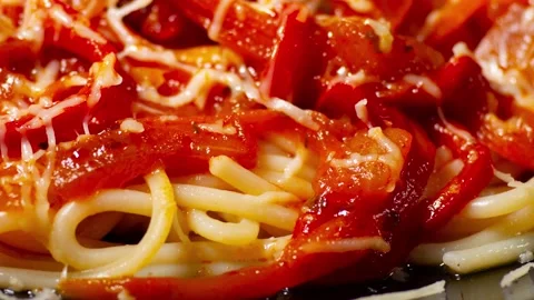Close-up motion of a dish of Italian spaghetti Stock Footage 132745889