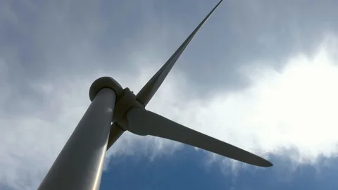 Close up motion of a windmill against a blue sky, wind power technology. View on Stock Footage 114972037