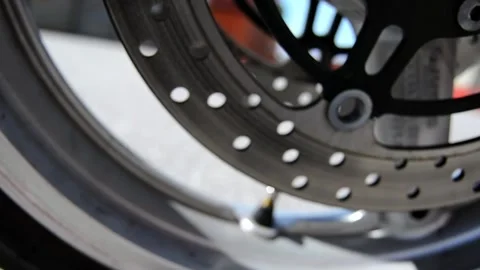 Close-Up of Motorcycle Brake Disc 스톡 동영상 319574130