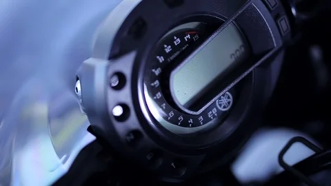 Close up. motorcycle dashboard, electronic dashboard included. illuminated appli Stock Footage 129392850