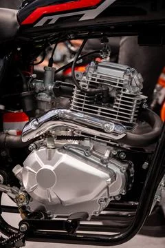 Close-Up of a Motorcycle Engine with Chrome Details Stock Photos