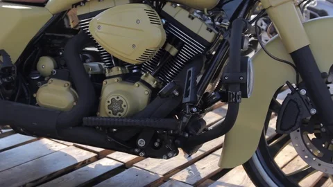 Close up of motorcycle engine design details Stock Footage 89434262