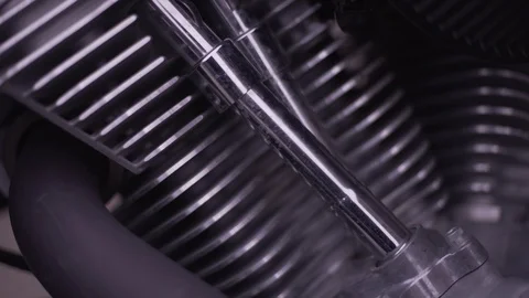 Close Up Motorcycle Engine &amp; Details Depth Of Field Focus Stock-Footage 87890352