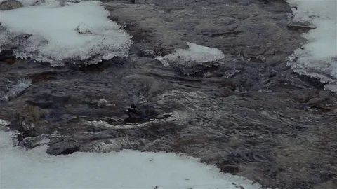 Close Up Of Mountain Brook Flowing Trough Snow Stock Footage 93042551