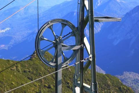 Close up of mountain pulley system Stock Photos