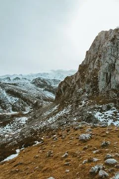 Close up of the mountain range during winter with snow and copy space Stock Photos
