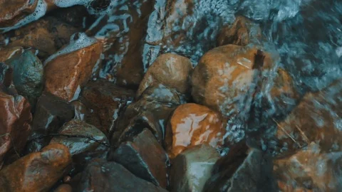 Close up mountain stream. Rock in a streaming water Stock-Footage 120835250