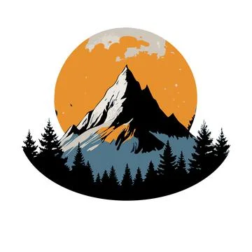 A close up of a mountain with trees and a sky background Stock Illustration