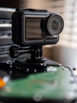 Close-up of a Mounted Osmo Action Camera Stock Photos