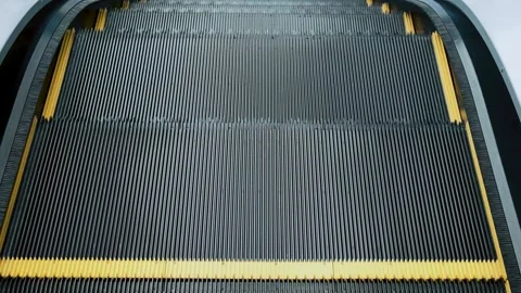 Close up of moving down escalator stairs. Calming rhythm, minimalistic abstract Stock Footage 266036310