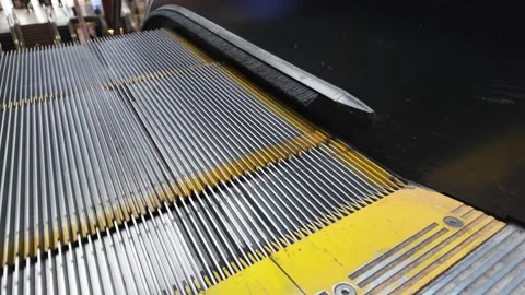 Close-Up of Moving Escalator Steps in Public Building Stock Footage 330414912