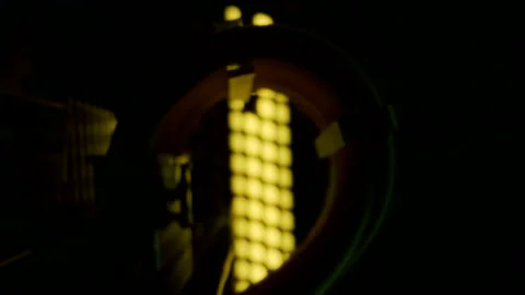 Close-up moving macro shot of the coil of a yellow cable in the gaming computer Stock Footage 205044567