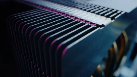 Close-up Moving Macro Shot: Inside of Computer. Camera Moves Over Motherboard Stock Footage 121797011