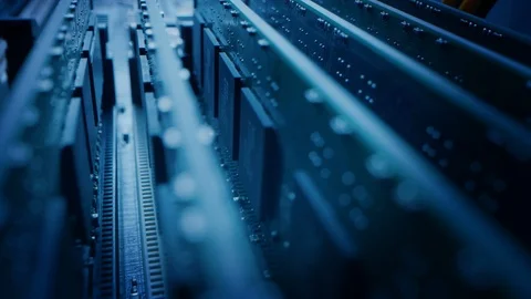 Close-up Moving Macro Shot: Inside of the Computer Case. Camera Moves Over PCB Stock Footage 121797188