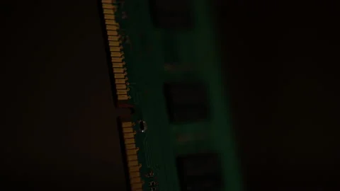 Close-up Moving Macro Shot: Inside of the Computer Case. RAM Memory Installed Stock Footage 206852576