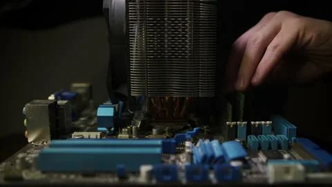 Close-up Moving Macro Shot: Inside of the Computer Case. Camera Moves Over PCB Stock Footage 218311524