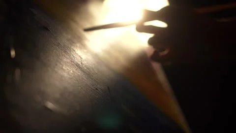 Close-up Moving Paint brush holding on hand of artist and painting on canvas. Stock Footage 243722711