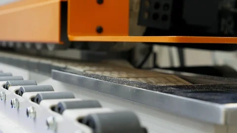 Close up of moving parts of the conveyor machine belt in the modern plant. Stock Footage 125417326