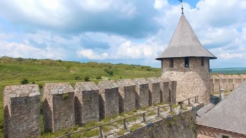 Close moving shot of fortification wall of fortress Khotyn in Ukraine Stock Footage 99070940