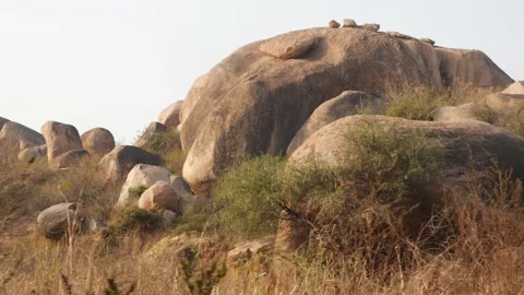Close moving shot of large rocks on the top of mountain Video stock 151945054