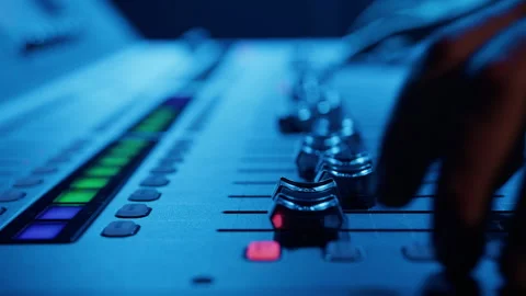 Close-up of the moving sticks of the audio controller Stock Footage 240903518
