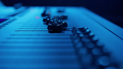 Close-up of the moving sticks of the sound console Stock Footage 203809534
