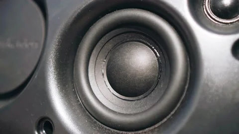 Close-up of the moving vibrating speaker of the acoustic column Stock Footage 231560226