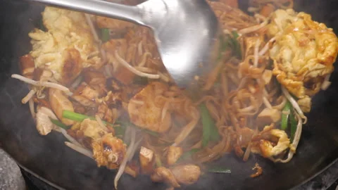 Close up of moving wok with a Pad Thai Stock Footage 169793519