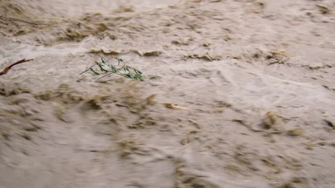 Close-up of mud water flow, floods or tsunamis Stock-Footage 158432917