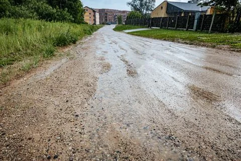 A close-up of muddy rainwater with circular. Foto stock