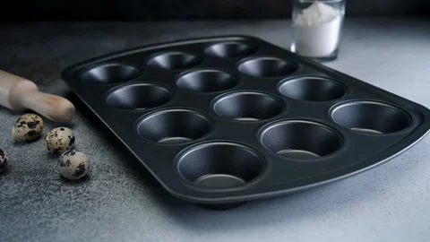 Close Up of Muffin Pan With Eggs Stock Footage 273701131