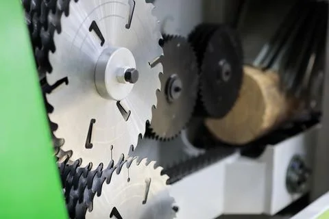 Close up of multi blade wood rip saw machine Stock Photos