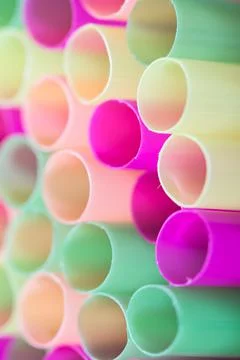 Close Up Of multi-colored drinking straws Stock Photos