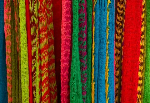 Close-up of multi-colored hammocks Stock Photos