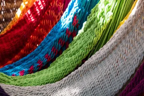 Close-up of multi-colored hammocks Stock Photos