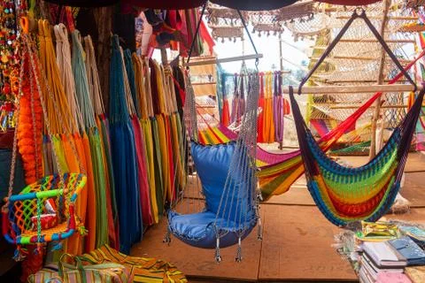 Close-up of multi-colored hammocks Stock Photos