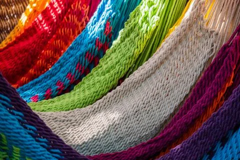 Close-up of multi-colored hammocks Stock Photos