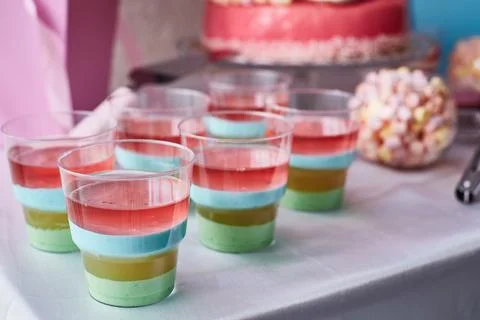 Close-up of multi-colored jelly on a candy bar Stock Photos