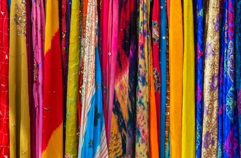 Close-up of multi-colored sari Stockfoto's