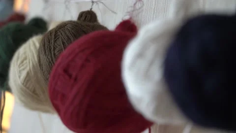 Close-Up Of Multi-Colored Skeins Of Thread Designed For Weaving Carpets Stock Footage 239819979