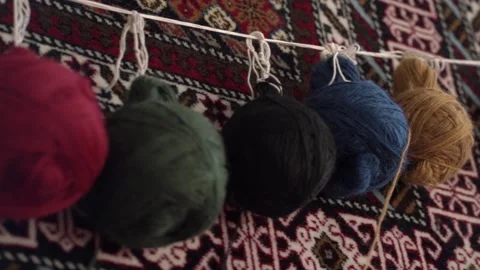 Close-Up Of Multi-Colored Skeins Of Thread Designed For Weaving Carpets Видео 239821541