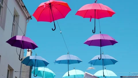 Close up multi coloured umbrellas Stock Footage 190071708