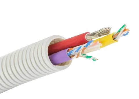 Close Up of Multi-Core Electrical Cables in Conduit Foto stock